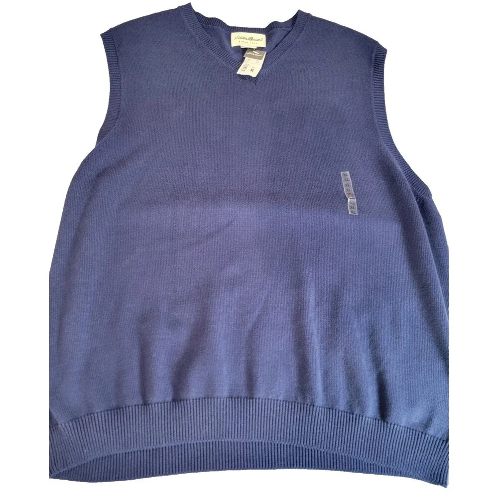 NEW Eddie Bauer Navy Sweater Vest Mens XLarge Cotton Hipster Classic Office